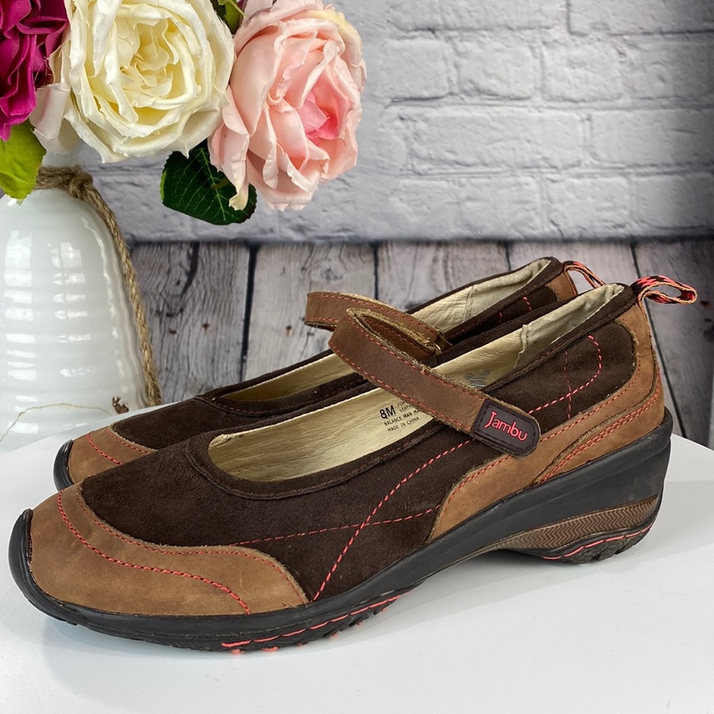 JAMBU FORMOSA ALL TERRA DESIGN Brown Leather Suede Mary Jane Comfort Flats